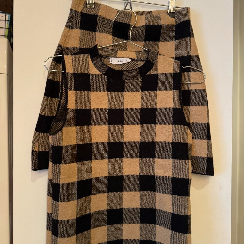 Mango Black and Tan Checkered Tank Sweater and Skirt Set